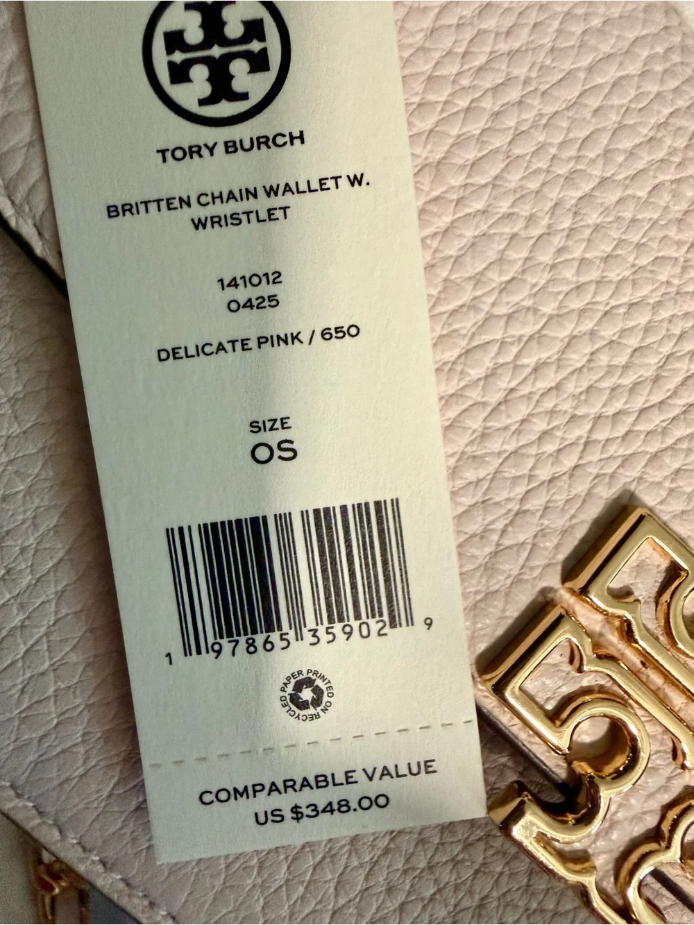 Tory Burch Blush Pebbled Leather Chain-Shoulder Crossbody with Gold Logo